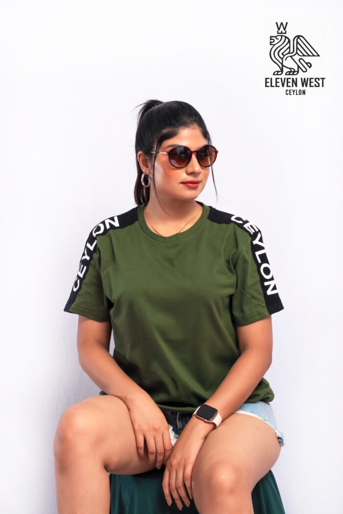 Ceylon Shoulder Print Baggy Dark Green T shirt
